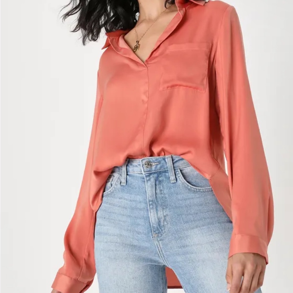 Brand new never worn! Lulus Dreamy Refinement Rusty Rose Satin Long Sleeve Top!